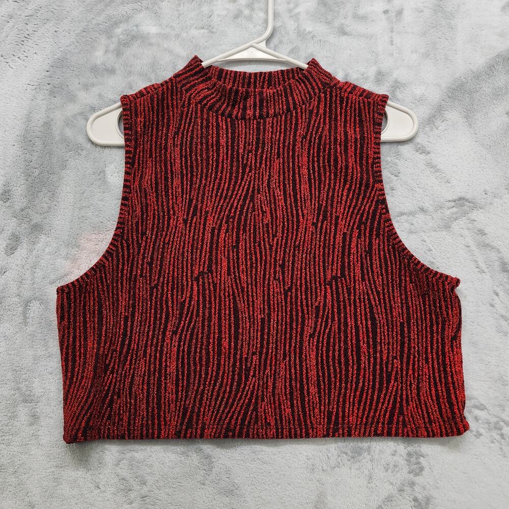 Madden NYC Top Womens XL‎ Fiery Red Black Metallic Mock Neck Sleeveless Crop
